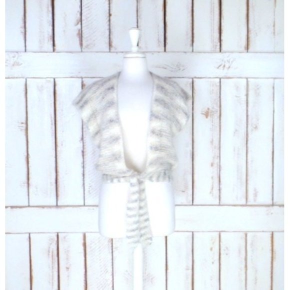 Vintage chunky woven knit striped sweater vest ivory tan grey - Picture 1 of 5